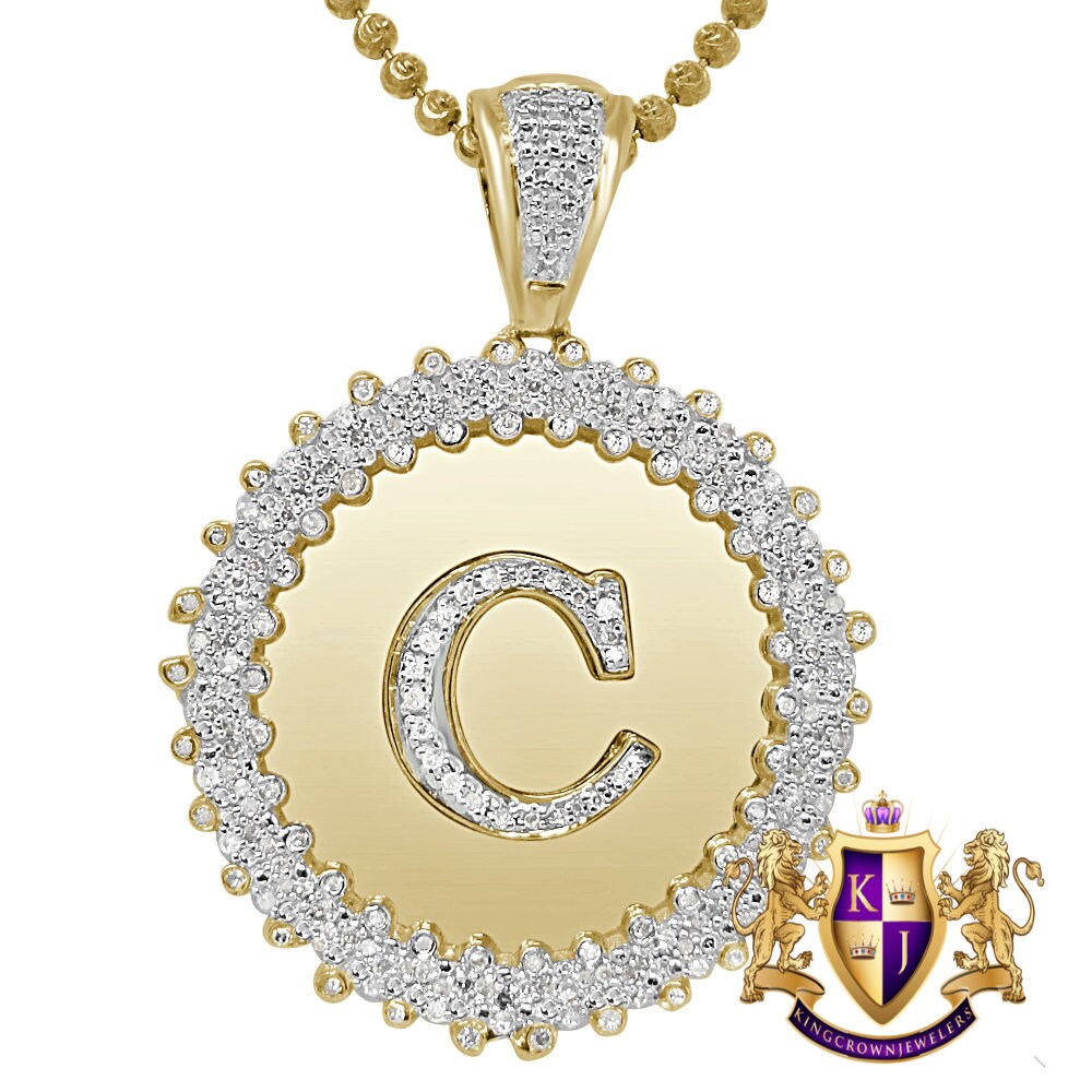 Real Genuine Authentic Diamond 0.85 Cwt. Initial Letter Alphabet "C" Round Flower Pendent Charm Chain Set 1.65''