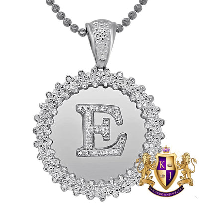 Real Genuine Authentic Diamond 0.85 Cwt. Initial Letter Alphabet "E" Round Flower Pendent Charm Chain Set 1.65''