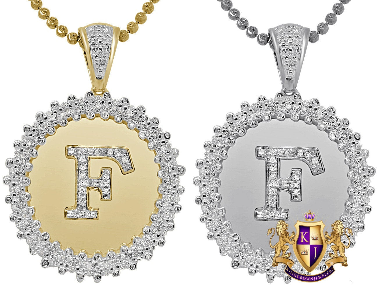 Real Genuine Authentic Diamond 0.85 Cwt. Initial Letter Alphabet "F" Round Flower Pendent Charm Chain Set 1.65''