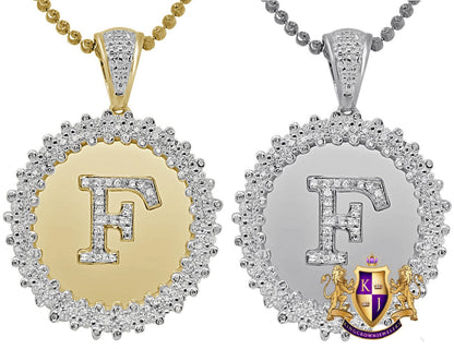 Real Genuine Authentic Diamond 0.85 Cwt. Initial Letter Alphabet "F" Round Flower Pendent Charm Chain Set 1.65''