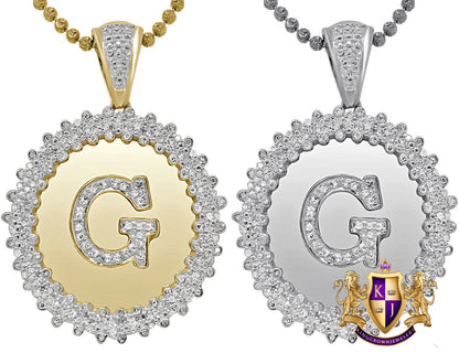 Real Genuine Authentic Diamond 0.85 Cwt. Initial Letter Alphabet "G" Round Flower Pendent Charm Chain Set 1.65''