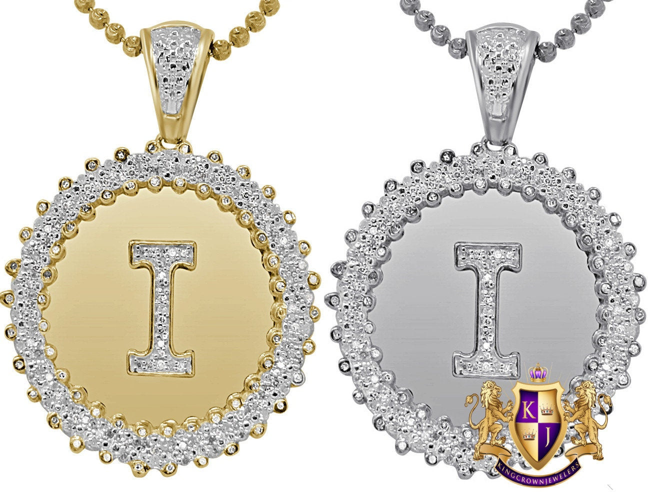 Real Genuine Authentic Diamond 0.85 Cwt. Initial Letter Alphabet "I" Round Flower Pendent Charm Chain Set 1.65''