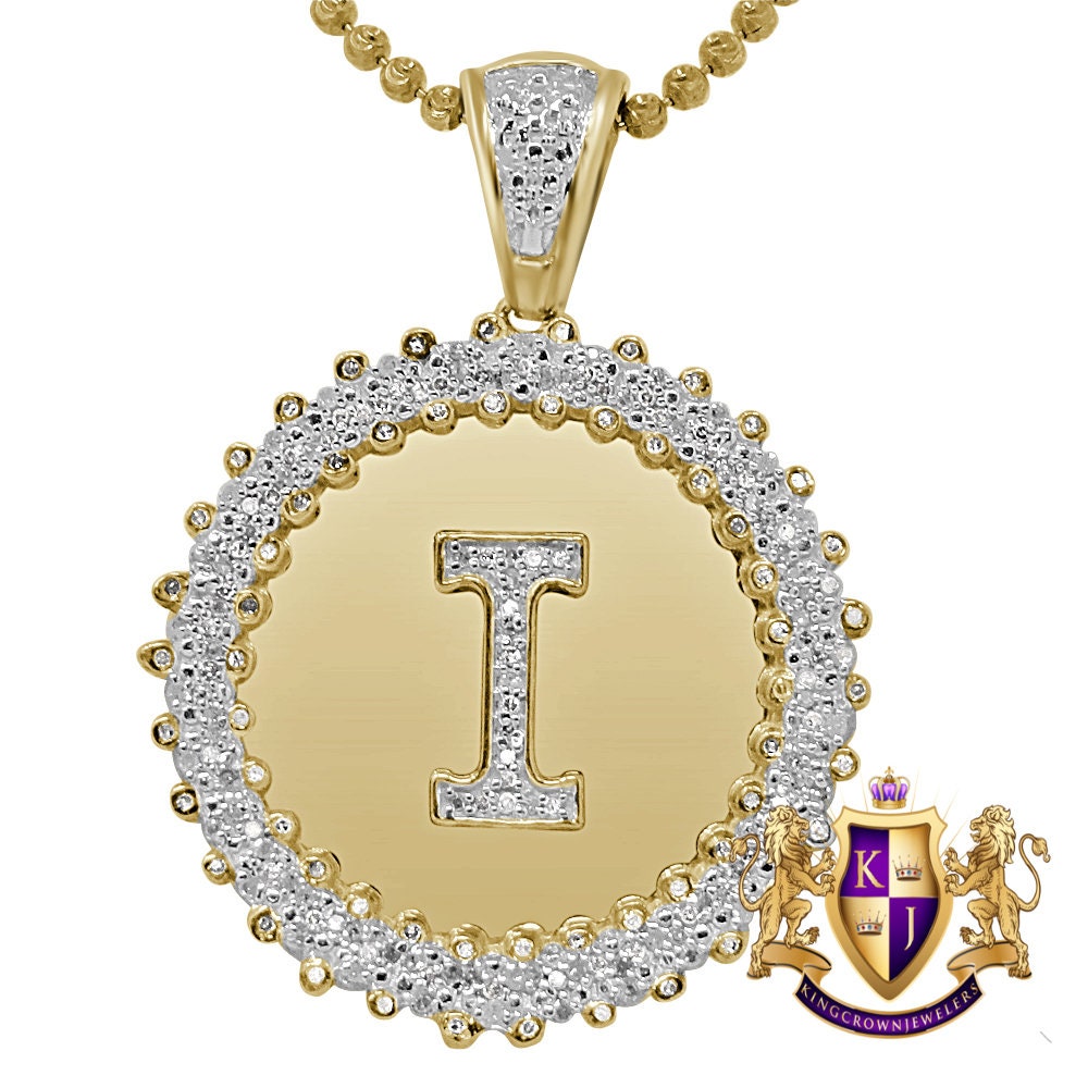 Real Genuine Authentic Diamond 0.85 Cwt. Initial Letter Alphabet "I" Round Flower Pendent Charm Chain Set 1.65''