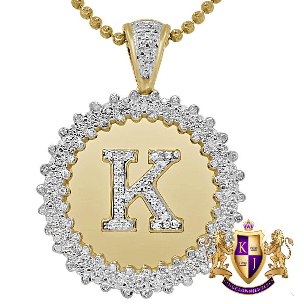 Real Genuine Authentic Diamond 0.85 Cwt. Initial Letter Alphabet "K" Round Flower Pendent Charm Chain Set 1.65''
