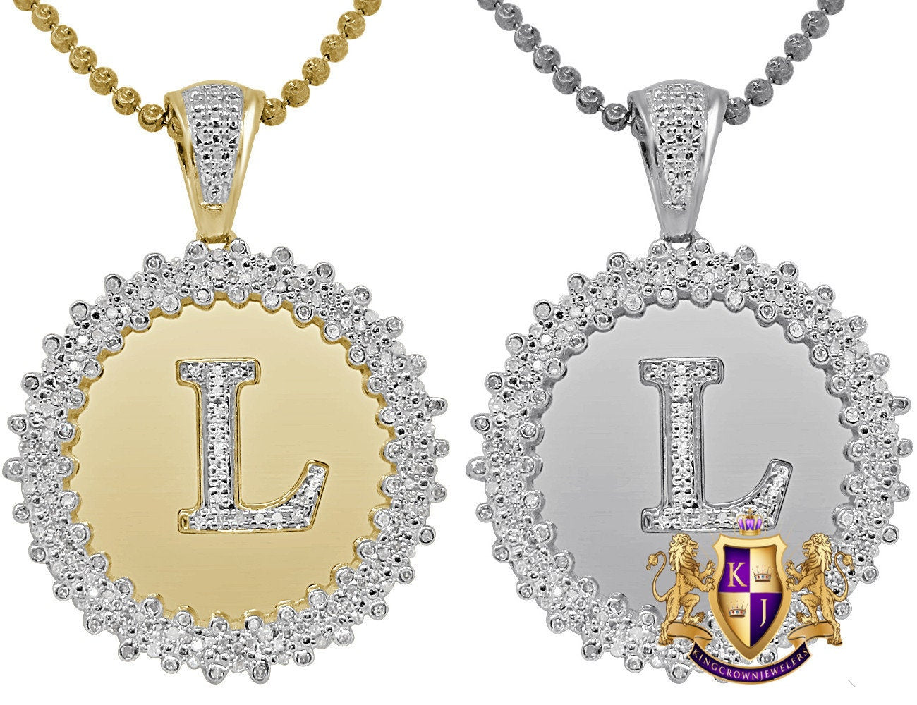 Real Genuine Authentic Diamond 0.85 Cwt. Initial Letter Alphabet "L" Round Flower Pendent Charm Chain Set 1.65''