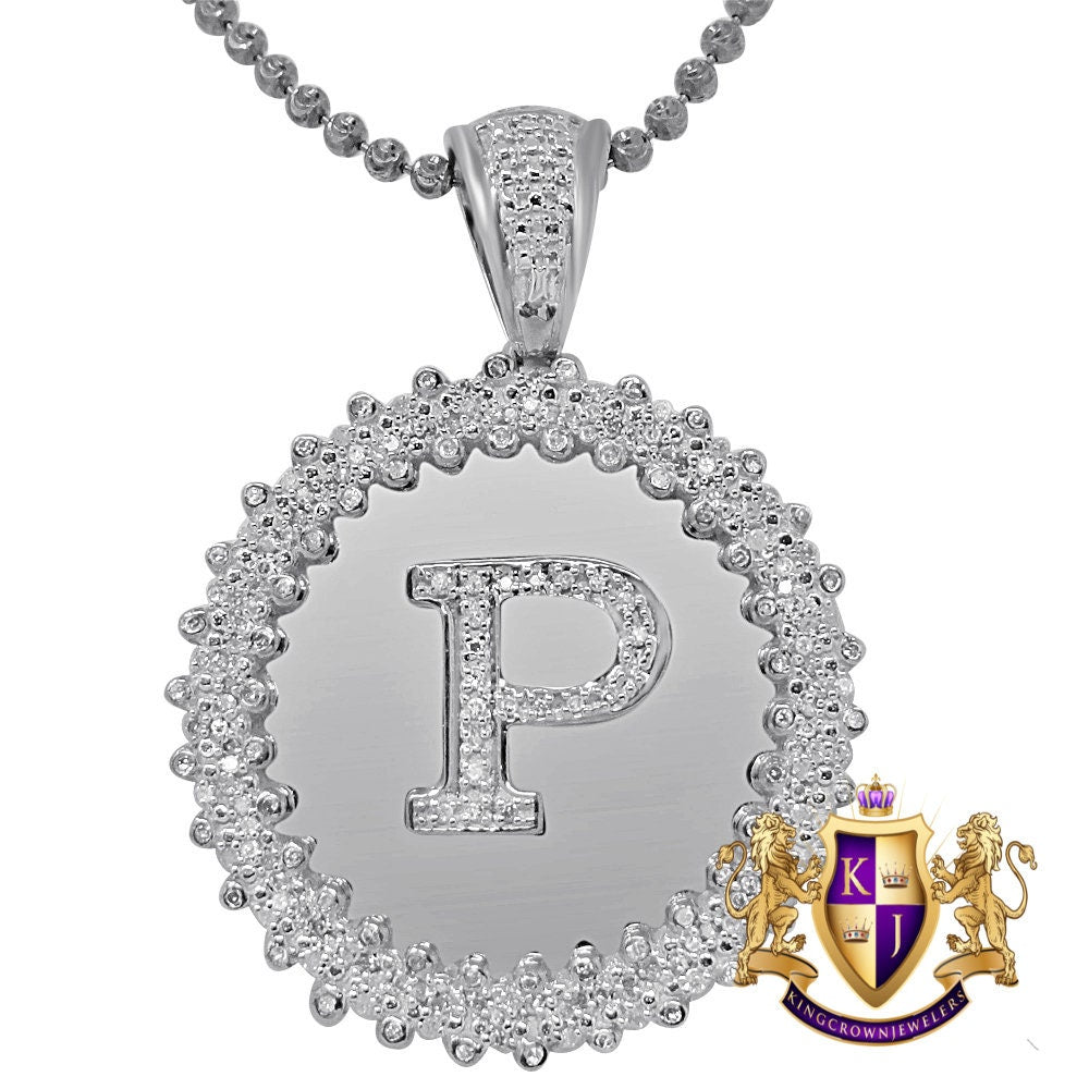 Real Genuine Authentic Diamond 0.85 Cwt. Initial Letter Alphabet "P" Round Flower Pendent Charm Chain Set 1.65''