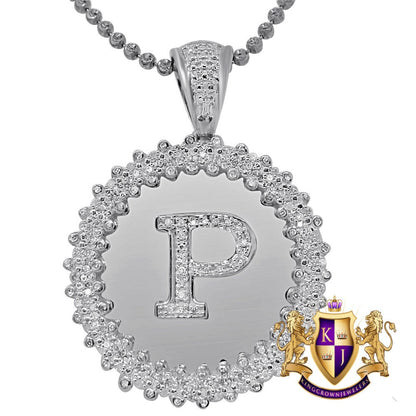 Real Genuine Authentic Diamond 0.85 Cwt. Initial Letter Alphabet "P" Round Flower Pendent Charm Chain Set 1.65''