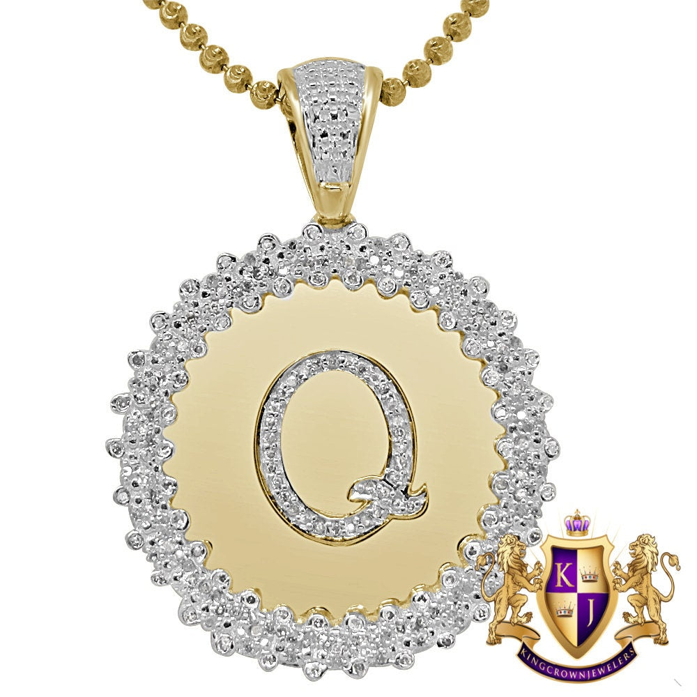 Real Genuine Authentic Diamond 0.85 Cwt. Initial Letter Alphabet "Q" Round Flower Pendent Charm Chain Set 1.65''