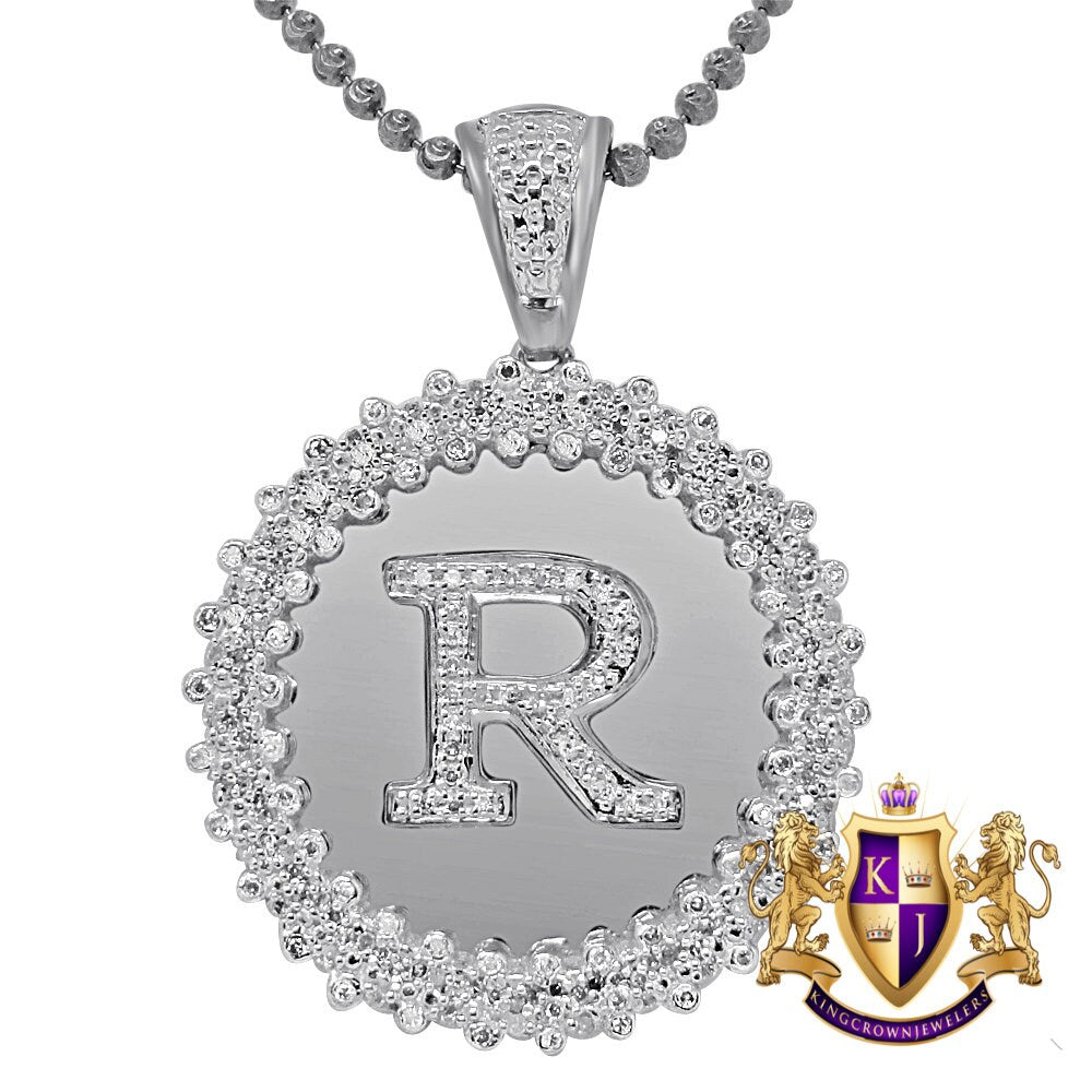Real Genuine Authentic Diamond 0.85 Cwt. Initial Letter Alphabet "R" Round Flower Pendent Charm Chain Set 1.65''
