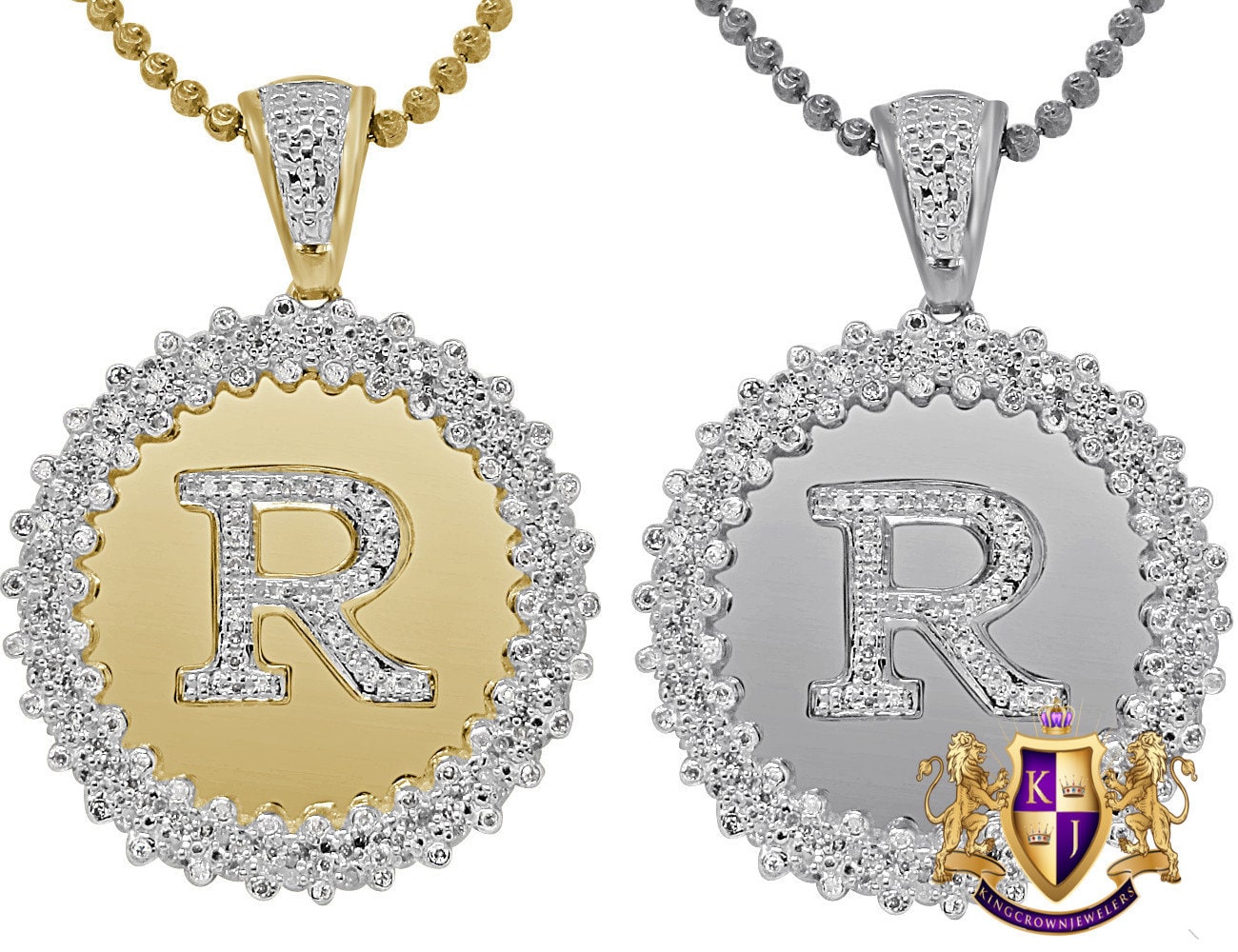 Real Genuine Authentic Diamond 0.85 Cwt. Initial Letter Alphabet "R" Round Flower Pendent Charm Chain Set 1.65''