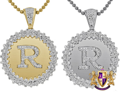 Real Genuine Authentic Diamond 0.85 Cwt. Initial Letter Alphabet "R" Round Flower Pendent Charm Chain Set 1.65''