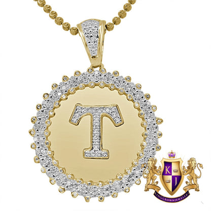 Real Genuine Authentic Diamond 0.85 Cwt. Initial Letter Alphabet "T" Round Flower Pendent Charm Chain Set 1.65''