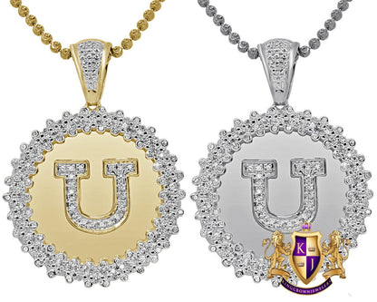 Real Genuine Authentic Diamond 0.85 Cwt. Initial Letter Alphabet "U" Round Flower Pendent Charm Chain Set 1.65''