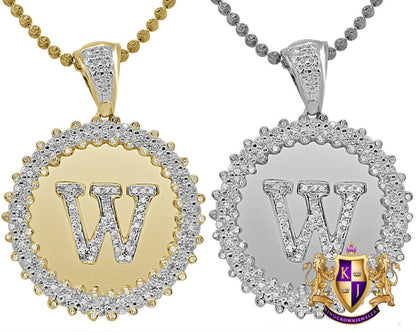 Real Genuine Authentic Diamond 0.85 Cwt. Initial Letter Alphabet 'W" Round Flower Pendant 10K Gold On Unisex Charm Chain Neckless Set 1.65''