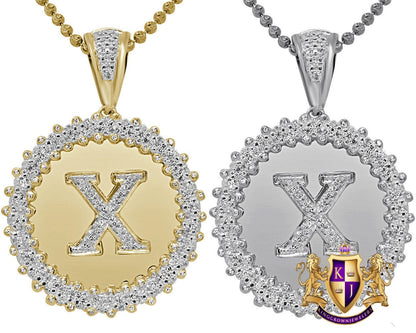 Real Genuine Authentic Diamond 0.85 Cwt. Initial Letter Alphabet "X" Round Flower Pendent Charm Chain Set 1.65''
