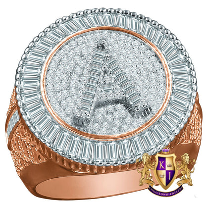 Men's Real Sterling Silver 14K Rose Gold Finish Simulated Diamond Initial Letter Alphabet Ring Band (Adjustable 10 Up To 12 )
