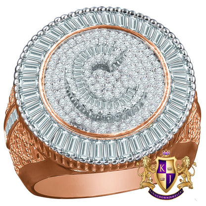 Men's Real Sterling Silver 14K Rose Gold Finish Simulated Diamond Initial Letter Alphabet Ring Band (Adjustable 10 Up To 12 )