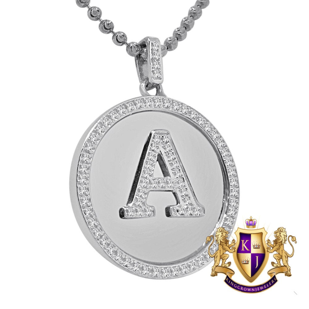 Men's 100% Real 10k White Gold Genuine Diamond Initial Letter Alphabet Pendent Charm + Free Chain Necklace