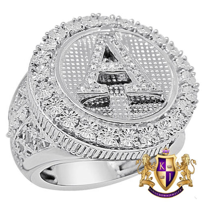 Real Genuine Authentic Diamond Initial Letter Alphabet Men's Ring Band 10K White Gold Finish