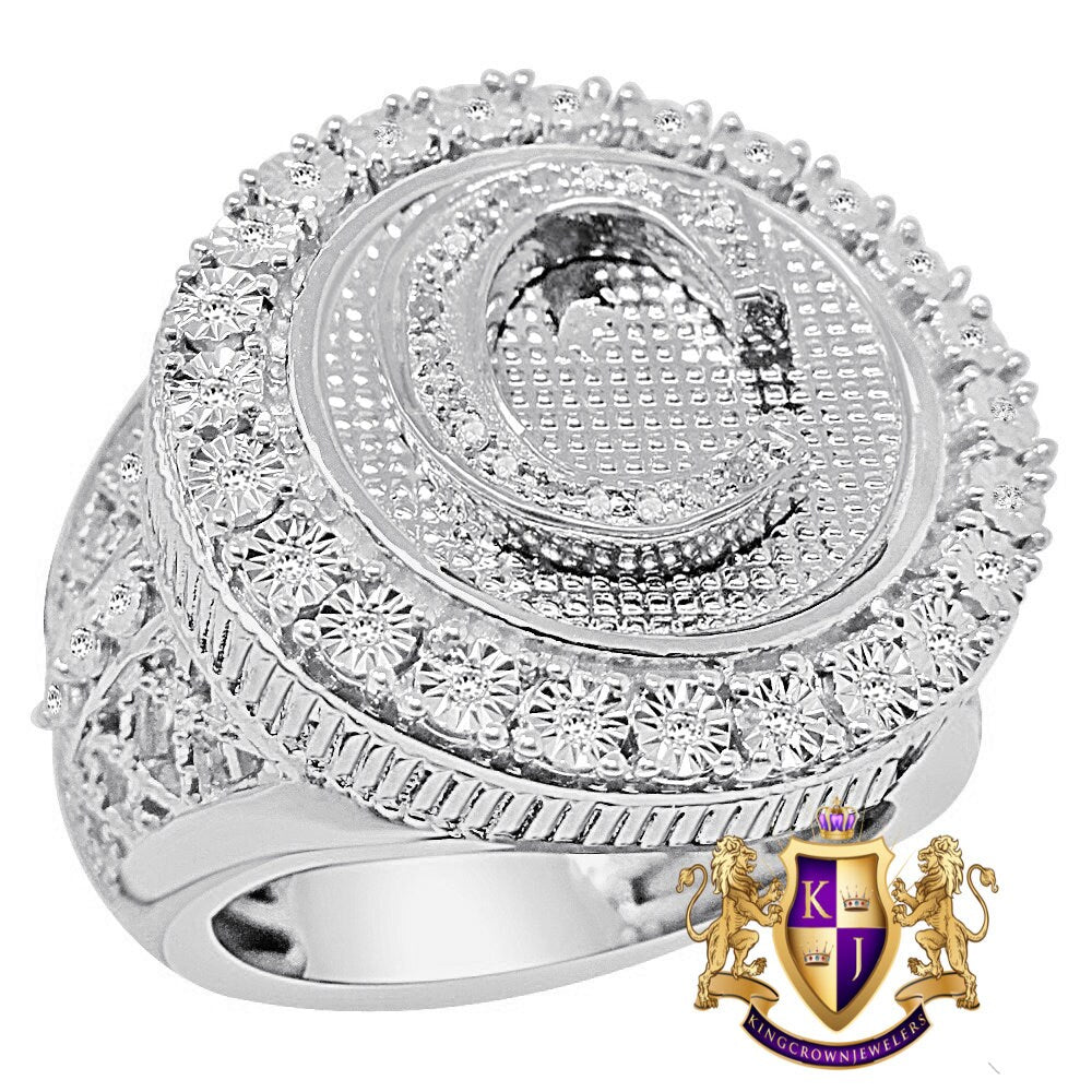 Real Genuine Authentic Diamond Initial Letter Alphabet Men's Ring Band 10K White Gold Finish