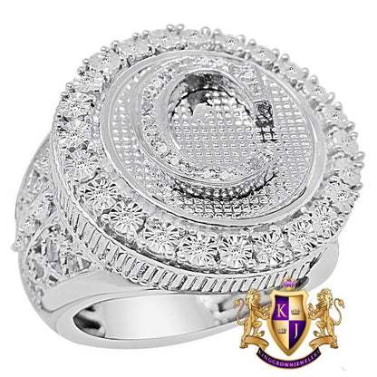 Real Genuine Authentic Diamond Initial Letter Alphabet Men's Ring Band 10K White Gold Finish