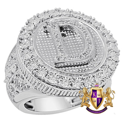 Real Genuine Authentic Diamond Initial Letter Alphabet Men's Ring Band 10K White Gold Finish