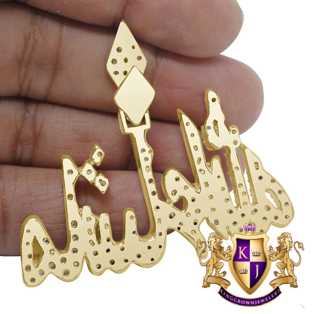 14K Yellow Gold On Real Sterling Silver SubhanAllah Muslim Arabic Islamic Custom Allah Pendant Charm 1.75