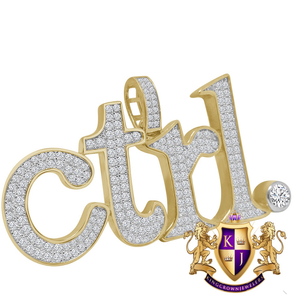 Real Yellow Gold Sterling Silver Keyboard Key Ctrl Pendant Lab Diamond Custom Charm Pendent