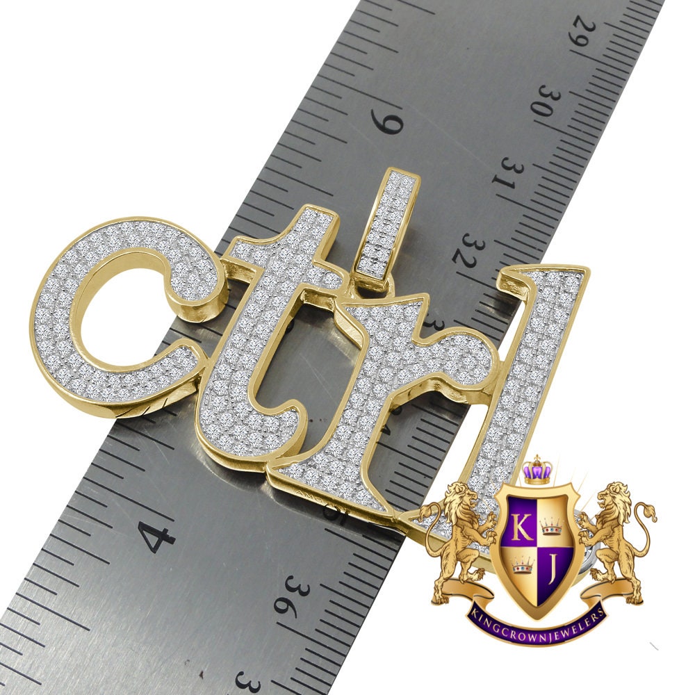 Real Yellow Gold Sterling Silver Keyboard Key Ctrl Pendant Lab Diamond Custom Charm Pendent