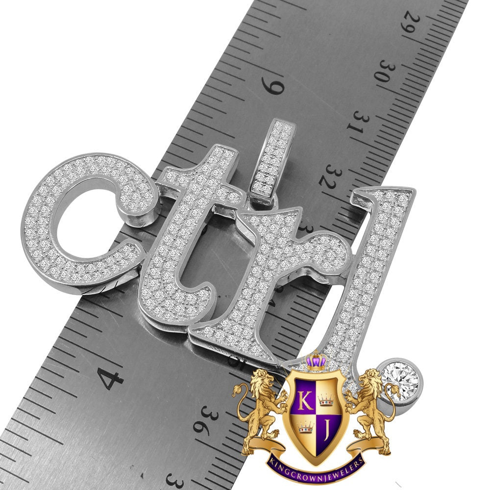 14K White Gold On Genuine Sterling Silver Keyboard Key Ctrl Pendant Lab Diamond Custom Charm Pendent