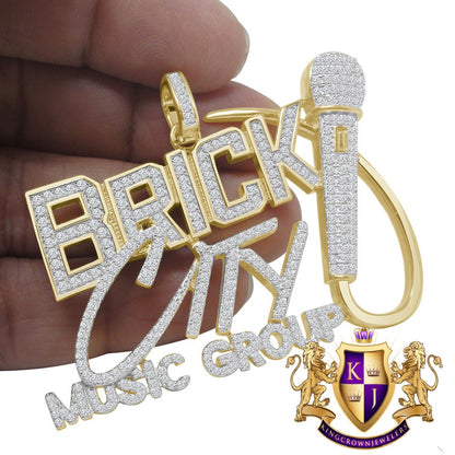 Men's Ladies New Brick City Group Yellow Gold Sterling Silver Simulated Diamond Charm Pendant 2"