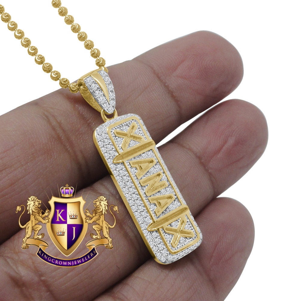 14K Gold On  Real Sterling Silver Simulated Diamond XANAX Pill Medicine Pendent Charm Chain Set