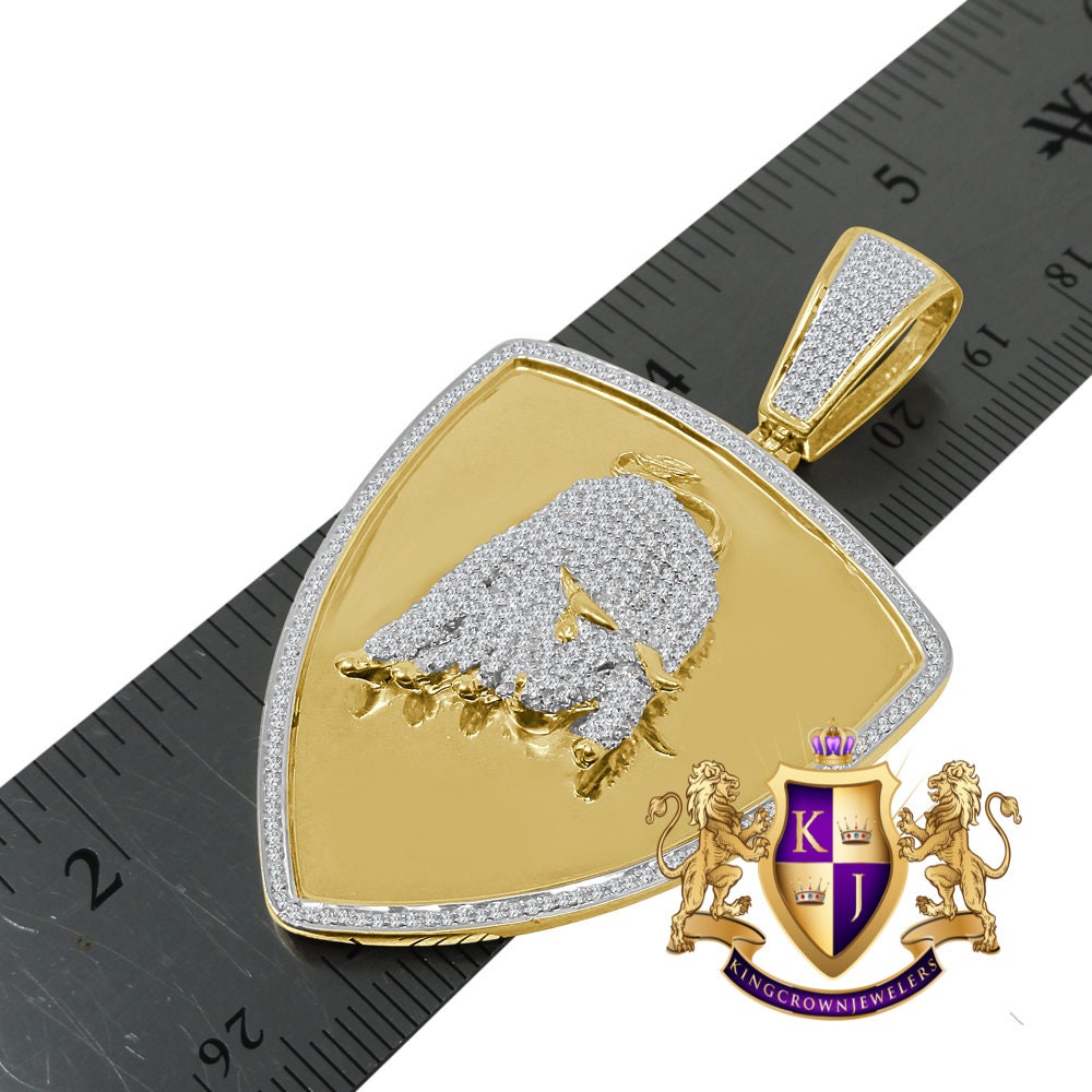Custom Piece Luxury Car Bull Charm Real Yellow Sterling Silver Simulated Diamond Mens Pendent Charm 2.5''