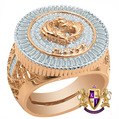 Real Sterling Silver Baguette Men's 14K Rose Gold Finish Simulated Diamond Zodiac Sign Astrology Ring Band (Adjustable 10 Up To 12 )