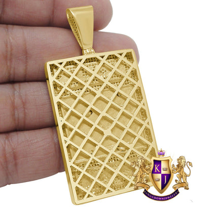 Real Yellow Gold Sterling Silver Simulated Diamond Luxury Car "RR" Custom Pendent Charm 2.65''