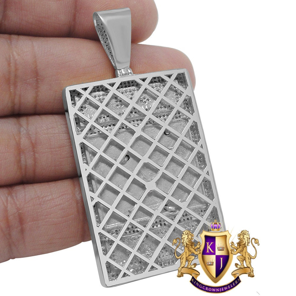 14K White Gold On Genuine Sterling Silver Simulated Diamond Luxury Car "RR" Custom Pendent Charm 2.65''