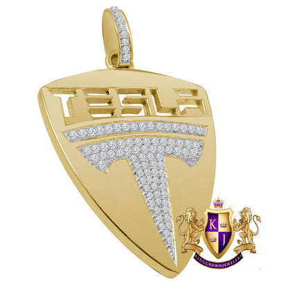 New 10k Yellow Gold Tone Men's Real Sterling Silver Car Logo Custom Charm Pendant 2.25"