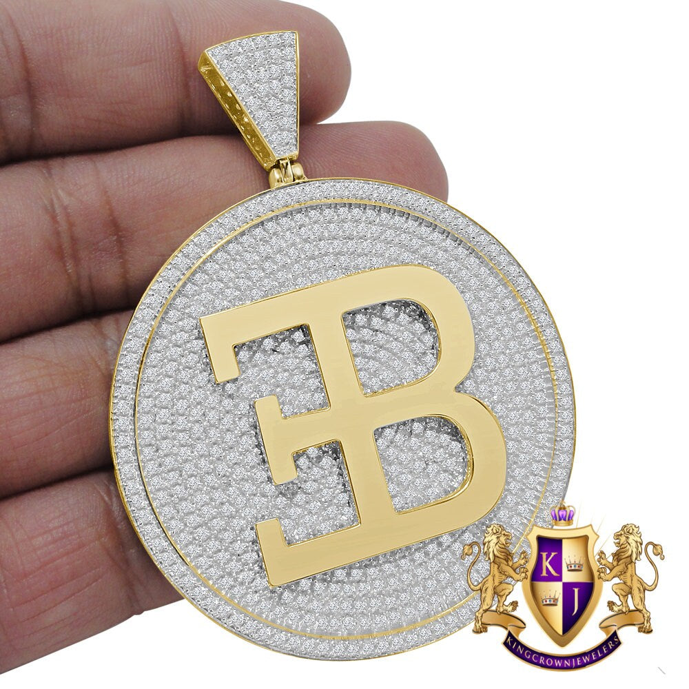 Men's Big XL 3'' Real Yellow Gold Sterling Silver Luxury Car Custom Pendant Simulated Diamond Medallion Charm