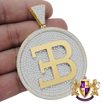 Men's Big XL 3'' Real Yellow Gold Sterling Silver Luxury Car Custom Pendant Simulated Diamond Medallion Charm