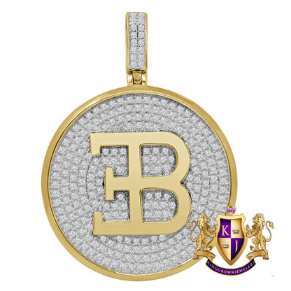 Real Sterling Silver Yellow Gold Finish Simulated Diamond Custom Designer Car Pendent Charm 2''
