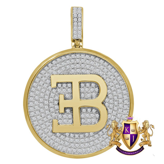 Real Sterling Silver Yellow Gold Finish Simulated Diamond Custom Designer Car Pendent Charm 2''