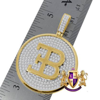 Real Sterling Silver Yellow Gold Finish Simulated Diamond Custom Designer Car Pendent Charm 2''