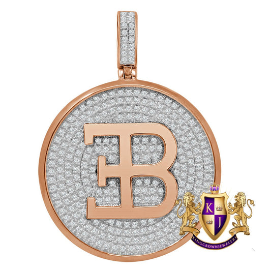Real Sterling Silver Rose Gold Finish Simulated Diamond Custom Designer Car Pendent Charm 2''