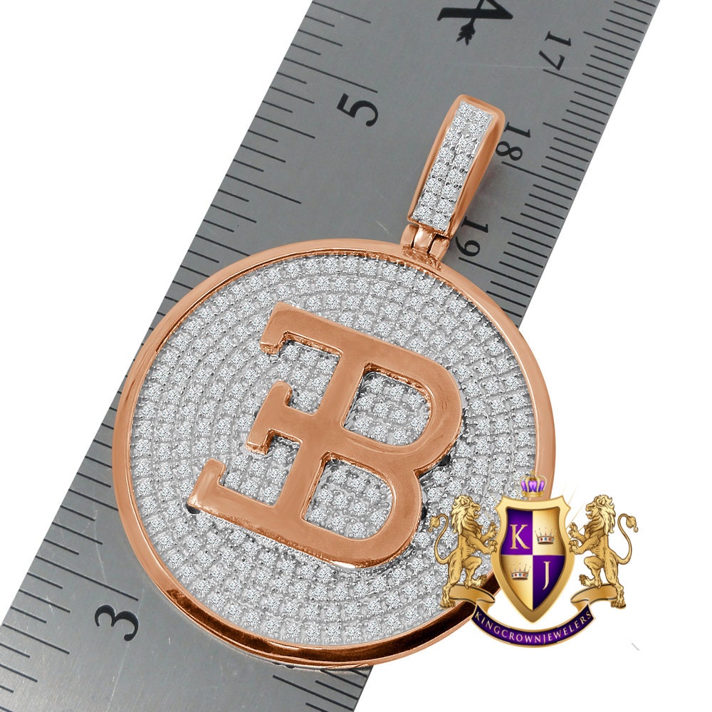 Real Sterling Silver Rose Gold Finish Simulated Diamond Custom Designer Car Pendent Charm 2''