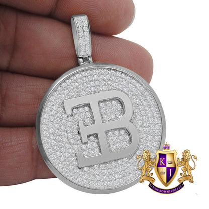 Real Sterling Silver White Gold Finish Simulated Diamond Custom Designer Car Pendent Charm 2''