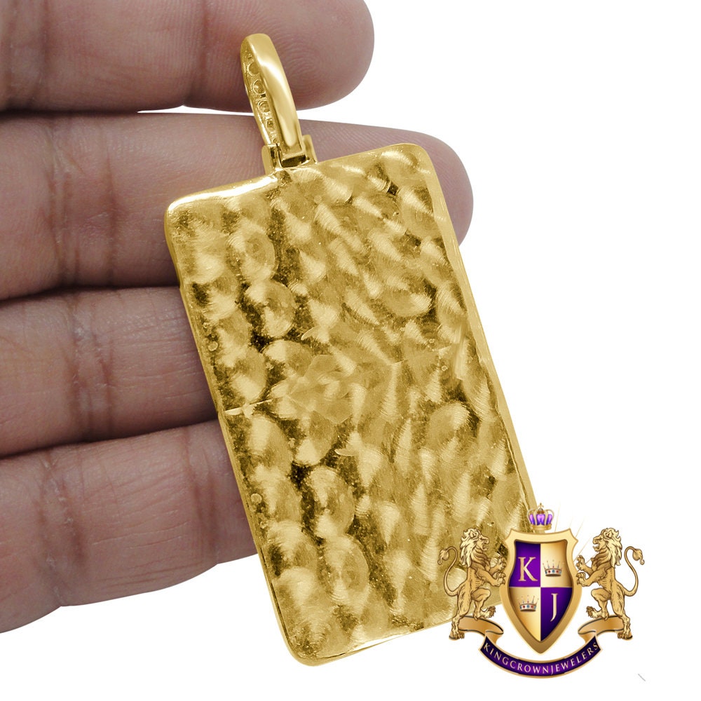 Real Yellow Gold Sterling Silver Simulated Diamond Dream Chaser Frame Dog Tag Pendant Custom Charm 2.75''