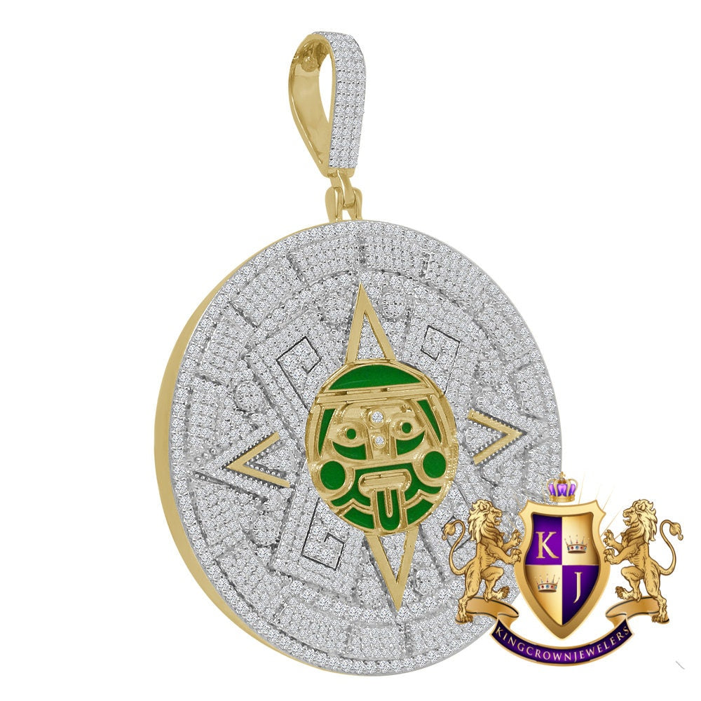 49+ Grams Exclusive Custom Piece Big XL 3'' Real Genuine Sterling Silver Simulated Diamond  Mayan Aztec Sun Calendar Medallion Pendant Charm