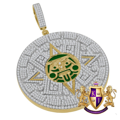 49+ Grams Exclusive Custom Piece Big XL 3'' Real Genuine Sterling Silver Simulated Diamond  Mayan Aztec Sun Calendar Medallion Pendant Charm