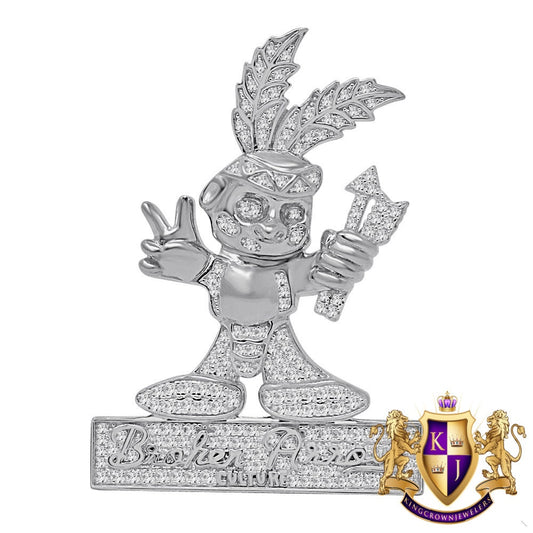 14K White Gold Over Real Sterling Silver Simulated Diamond "Broken Arrow Culture" Pendent Charm