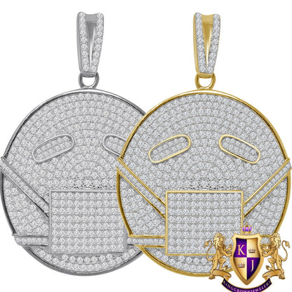 Men's Real Sterling Silver 14K Gold Finish Simulated Diamond Masked Face Emoji Charm Custom Pendent
